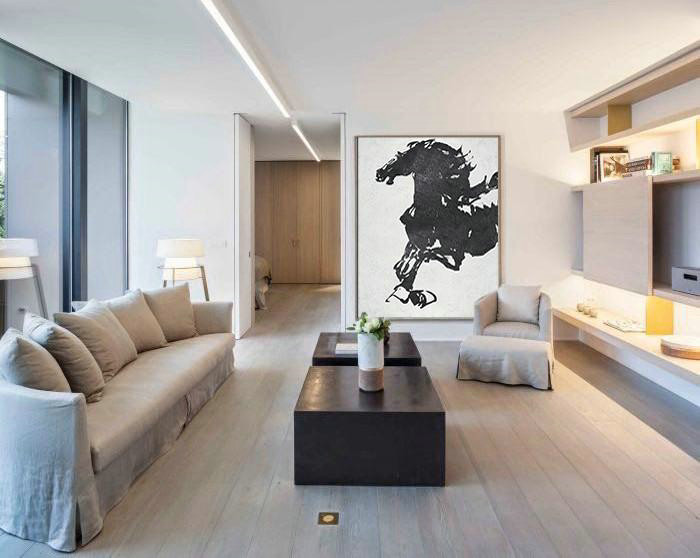 Canvas Artwork For Sale,Black And White Minimal Painting On Canvas - Canvas Paintings For Sale